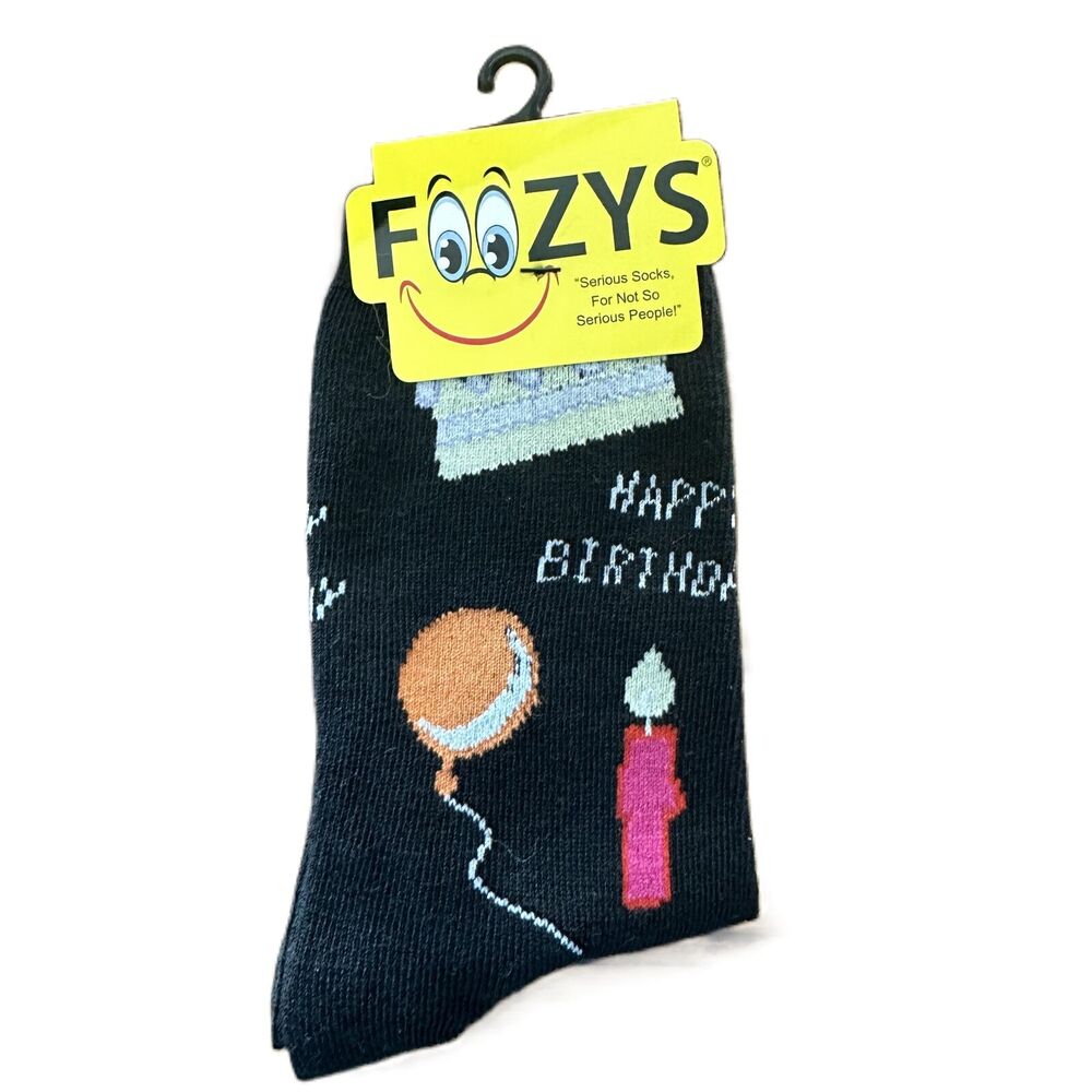 NWT Foozys Black Blue Prink Happy Birthday Crew Socks Women's One Size